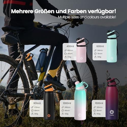 Bouteille Isotherme FJBottle Gourde 1L en Inox - Idéale pour Adultes au Sport, Gym et Voyage - Étanche sans BPA, Cover M