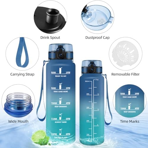Gourde HoneyHolly Sport 500ml, Filtrante et Temps Marcateur, Idéale pour Sport, Fitness et Yoga, Sans BPA, 500ml