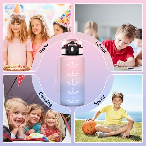 Gourde Enfant 500ml avec Paille Anti Fuite Marque Anti-Dechiffrement pour École Camping Voyage Sports Vélo avec Cadenas