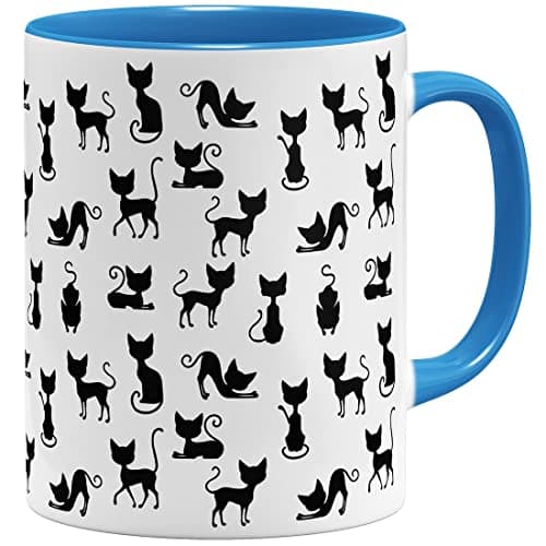 Tasse à café avec chat noir - Céramique 325 ml - Vert clair - Impression complète — Bleu,noir