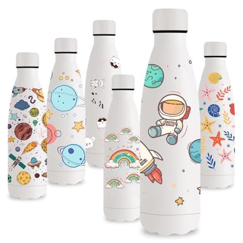 Vikastar Gourde Isotherme 500ml Sans BPA, Gourde Inox Anti-Fuites pour Enfants et Adultes, Sport, École, Gym – Bouteille — Blanc - Astronaute