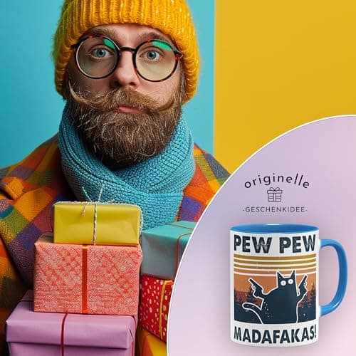 OM3 Pew Pew Madafakas - Tasse à café en céramique - Bleu clair - 325 ml - Imprimé des deux côtés