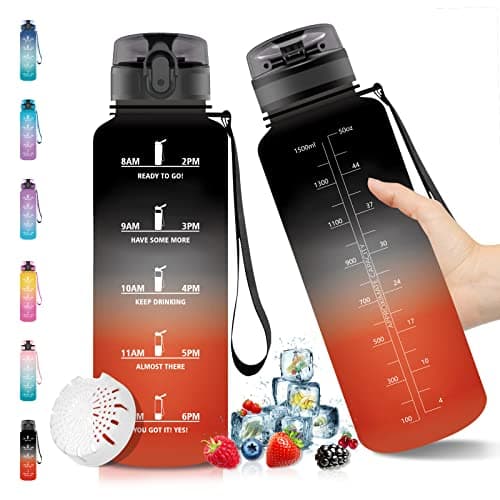 Vikaster Gourde Sport Mat Rose Clair - 500 ML Bouteille d'Eau Sans BPA Étanche & Réutilisable avec Filtre & Marqueur de — Noir & Rouge -1.5l