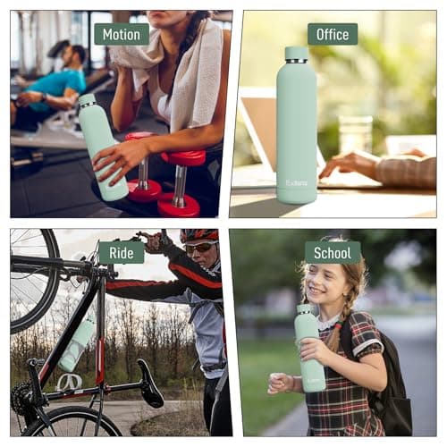 Exllena Gourde Isotherme 1l - Acier Inoxydable sans BPA - Étanche 100% - Idéal pour le Sport et le Voyage - Menthe