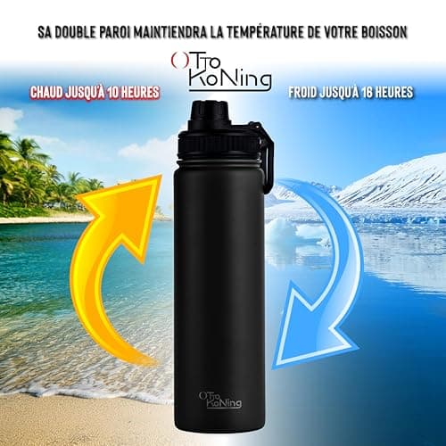 Gourde Isotherme 750 ml en Acier Inoxydable Double Paroi - Garde le Froid 16h & le Chaud 10h, Anti-fuite Sans BPA pour l