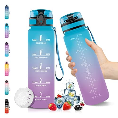 Vikaster Gourde Sport Mat Rose Clair - 500 ML Bouteille d'Eau Sans BPA Étanche & Réutilisable avec Filtre & Marqueur de — Bleu Violet