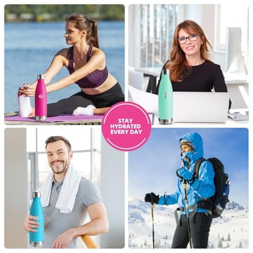 Grsta Gourde Isotherme - Gourde Enfant BPA-Free Anti-Fuite, 500ml pour École Campagne Voyage, 24h Froid & 12h Chaud, Ros