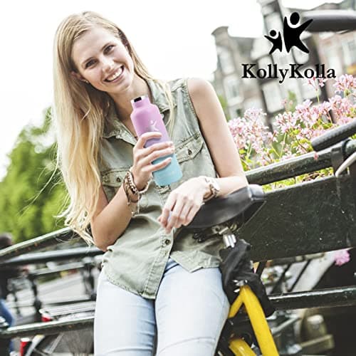 KollyKolla Gourde Isotherme 1L, Inox avec Paille, Anti-Fuite, Réutilisable pour Enfant et Adulte, Sport, Voyage - 2 Couv