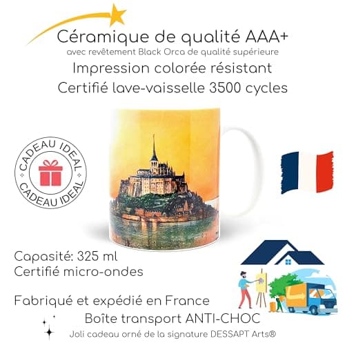 DESSAPT Arts - Tasse Mont Saint-Michel Céramique - blanc brillant pour collectionneurs - Offre parfaite pour les fans du