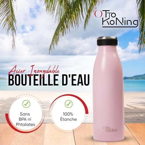 Otto Koning Gourde isotherme 500 ml - Conserve la température des boissons pendant 12-24h - Bouteille étanche sans BPA