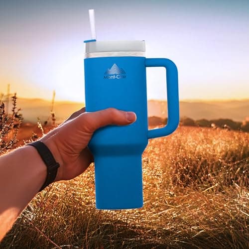 Mont-Clair Tumbler 40oz Gourde Isotherme 1200ml - 10h Chaud / 48h Froid - Bleu - avec Paille et Poignée