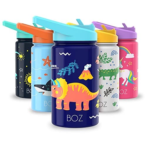 Gourde Isotherme Enfant Anti-fuite (8 oz) sans BPA, Bouteille Boisson Chaude/Froide Double Paroi Inox 414ML, 24h Isolati — Dinosaure