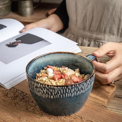 Grand bol à soupe avec poignée | Capacité de 600 ml | Idéal pour le petit-déjeuner | Convient aux desserts au lait | Oeu