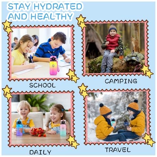 Grsta Gourde Isotherme Enfant, 500ml Double Paroi Anti-Fuite, BPA-Free, Idéal Pour École, Bureau, Outdoor, Réutilisable