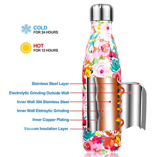 Gourde Inoxydable Isotherme Réutilisable 500ml Fleurs Rouge