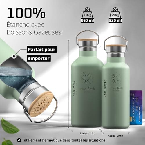 Gourde Inox Isotherme ACTIVE FLASK 1L | Thermos Réutilisable pour Camping Velo Sport Running | Thermostique Sans BPA, 3