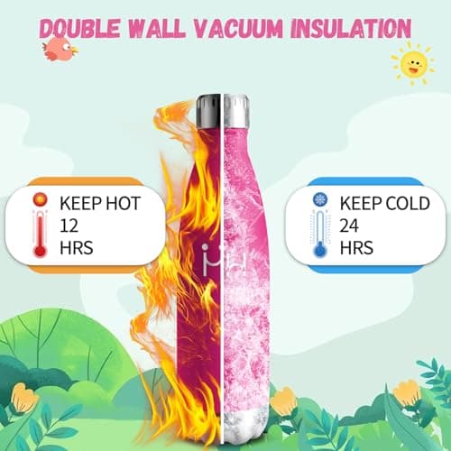 Gourde Acier Inoxydable Sans BPA Isolée Isotherme 500 ml 18/8 Isolation Double Paroi École Randonnée Rose Rouge Bouteill