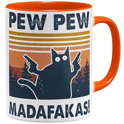 OM3 Pew Pew Madafakas - Tasse à café en céramique - Bleu clair - 325 ml - Imprimé des deux côtés — Orange