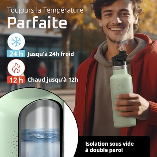 Gourde Inox Isotherme ACTIVE FLASK 1L | Thermos Réutilisable pour Camping Velo Sport Running | Thermostique Sans BPA, 3