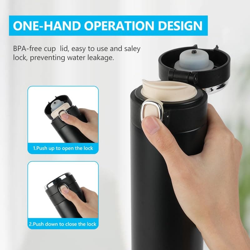 Flintronic Gourde Isotherme 450ML en Acier Inoxydable, Bouteille Isolée avec Indicateur de Température LED, Tasse pour V