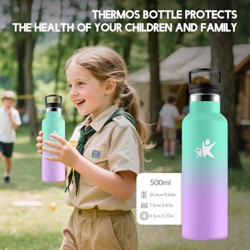 HoneyHolly Gourde Isotherme Enfant 500ML, Anti-Fuite, Sans BPA, Réutilisable, pour Enfants, Sport, Isolation Sous Vide e