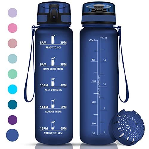Vikaster Gourde Sport Mat Rose Clair - 500 ML Bouteille d'Eau Sans BPA Étanche & Réutilisable avec Filtre & Marqueur de — Bleu Marine Mat