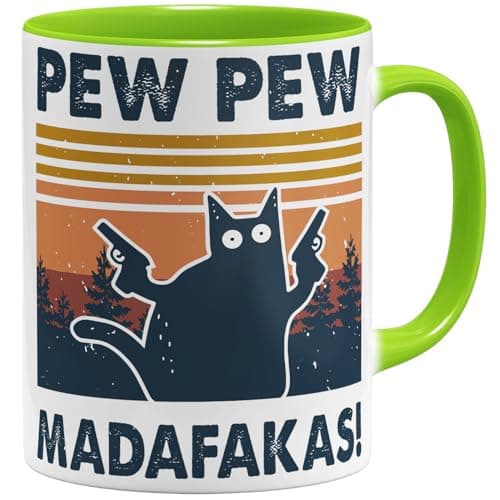 OM3 Pew Pew Madafakas - Tasse à café en céramique - Bleu clair - 325 ml - Imprimé des deux côtés — Vert Clair