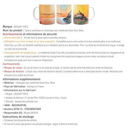 DESSAPT Arts - Tasse Mont Saint-Michel Céramique - blanc brillant pour collectionneurs - Offre parfaite pour les fans du