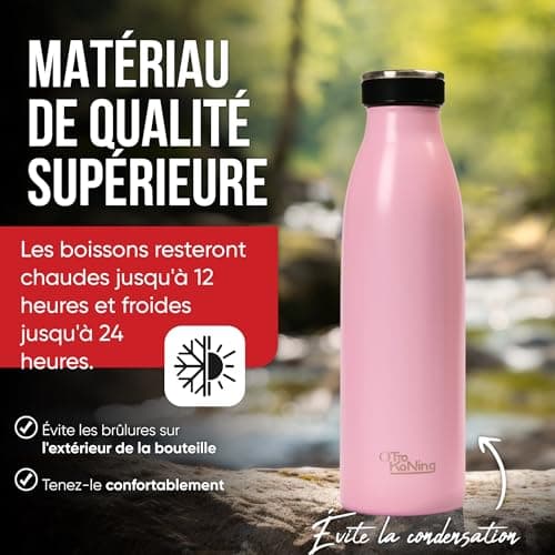Otto Koning Gourde isotherme 500 ml - Conserve la température des boissons pendant 12-24h - Bouteille étanche sans BPA