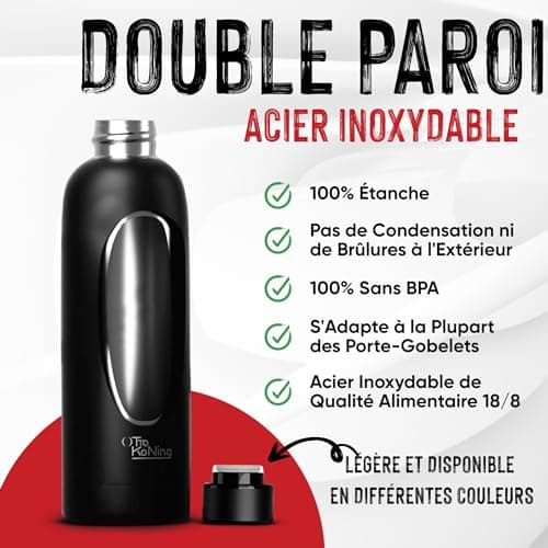 Otto Koning Gourde isotherme 500ml sans BPA Bouteille d'eau étanche gardant les boissons froides 24h et chaudes 12h