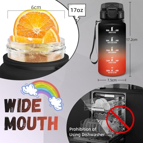Gourde Enfant 500ml Noire-Rouge, Anti-Fuite et Facile à Nettoyer, Idéale pour l'École, Velo et Voyage