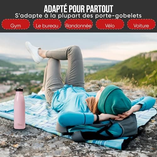 Otto Koning Gourde isotherme 500 ml - Conserve la température des boissons pendant 12-24h - Bouteille étanche sans BPA