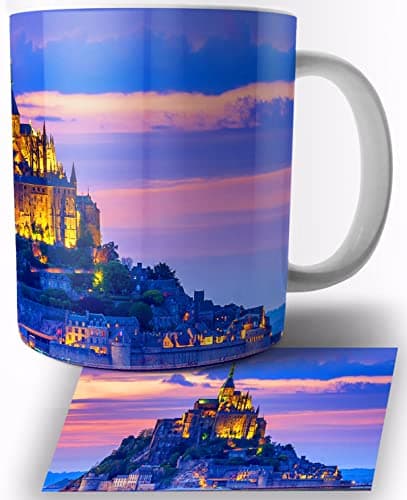 Mont Saint Michel Mug Céramique Blanche 325ml Design Élégant pour Cafés Thé Pots de 325ml Faux Objets Décoratifs Normand