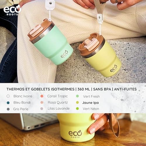 Evergreen ECOROOTS - Tasse Café Isotherme | Couvercle Antifuite | Acier Inoxydable | Sans BPA | Thermo Café Voyage | Tas
