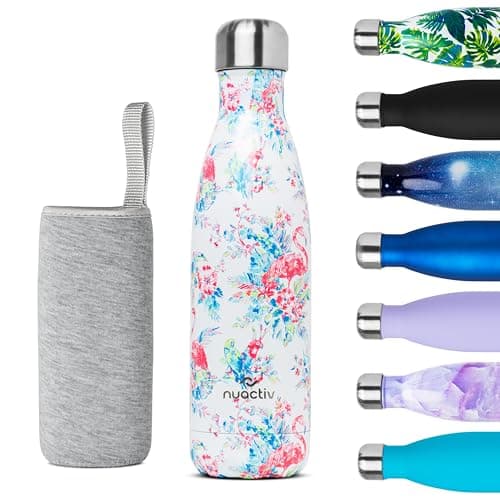 Nuactiv Bouteille Isotherme 24h 500ml pour Course et Vélo, Acier Inoxydable Sans BPA, Thermos Sport 500ml — Flamants Roses