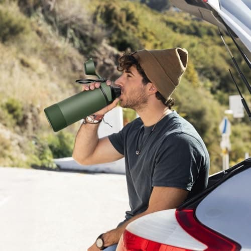 Bouteille Isotherme FJBottle Gourde 600ml/700ml/1L pour Sport et Voyage - Ouverture en Un Clic, Sans BPA, Bouteille Inox