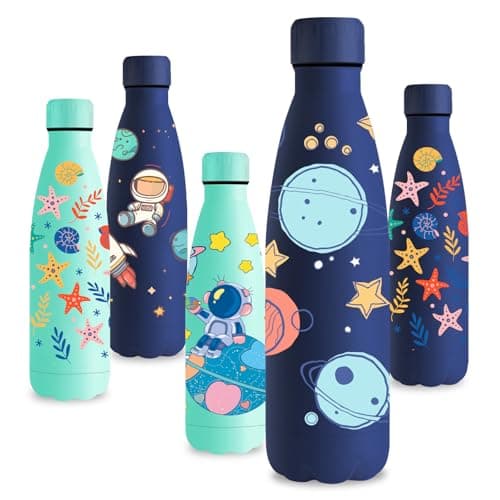 Vikastar Gourde Isotherme 500ml Sans BPA, Gourde Inox Anti-Fuites pour Enfants et Adultes, Sport, École, Gym – Bouteille — Bleu Foncé-ciel Étoilé