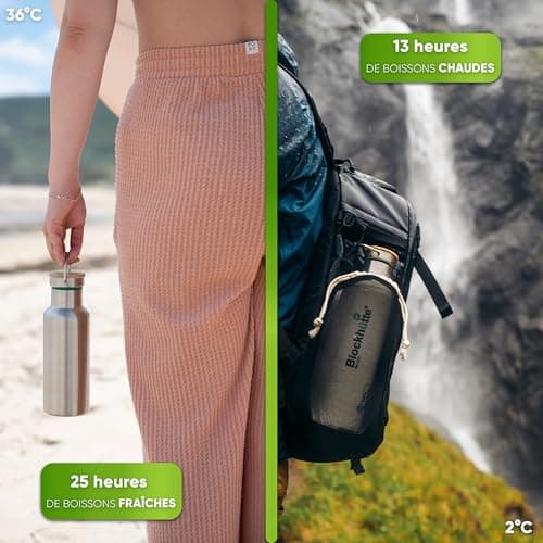 Gourde isotherme en acier inox résistante aux fuites – Parfaite pour étudiants, bureau et enfants – Lavable en machine