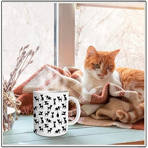 Tasse à café avec chat noir - Céramique 325 ml - Vert clair - Impression complète