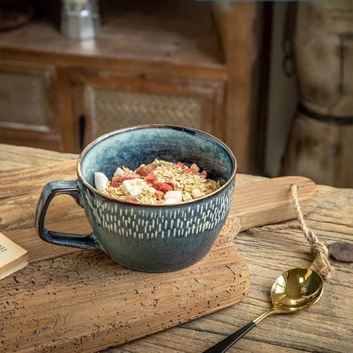Grand bol à soupe avec poignée | Capacité de 600 ml | Idéal pour le petit-déjeuner | Convient aux desserts au lait | Oeu