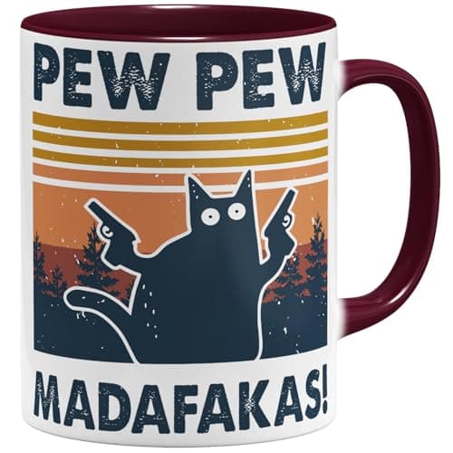 OM3 Pew Pew Madafakas - Tasse à café en céramique - Bleu clair - 325 ml - Imprimé des deux côtés — Bordeaux