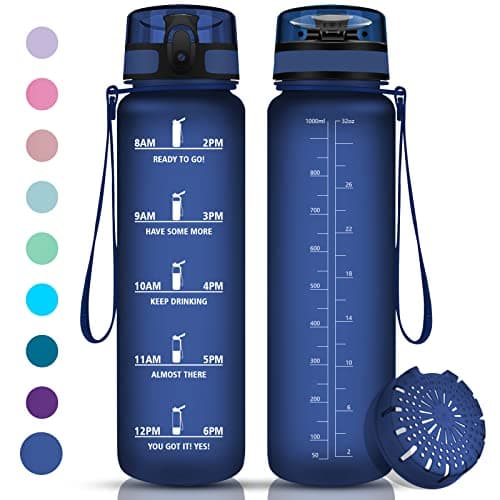 Vikaster Gourde Sport Mat Rose Clair - 500 ML Bouteille d'Eau Sans BPA Étanche & Réutilisable avec Filtre & Marqueur de — Mat Bleu Marine