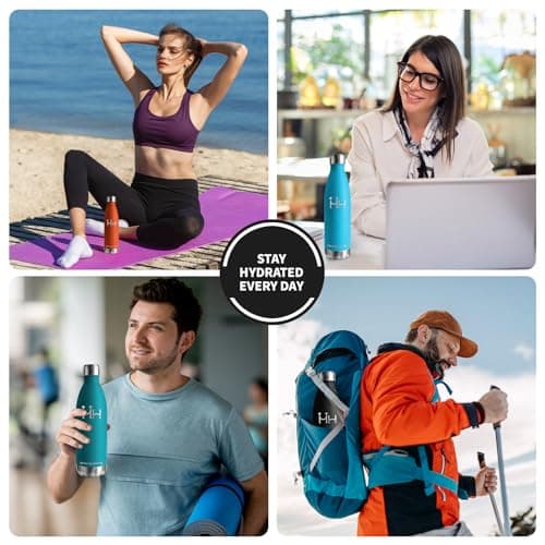Gourde Isotherme 500ml Sans BPA, 24h Froid & 12h Chaud, Anti-Fuite pour Camping, Randonnée et Running