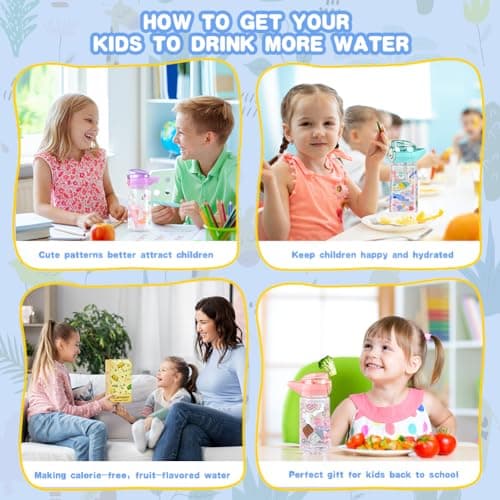 Flintronic Gourde Isotherme Enfant Sans BPA Tritan, Bouteille Anti-fuite Réutilisable 500ML pour Ecole Maternelle avec P