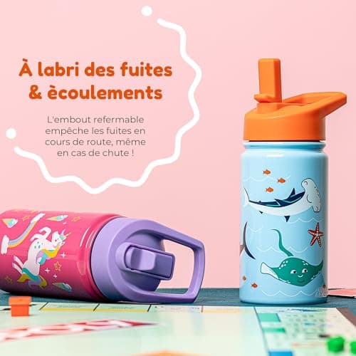 Gourde BOZ Isotherme Enfant 414ML Anti-fuite | Inox Double Paroiisolante & Motif Anti-Rayures Safari, Sans BPA
