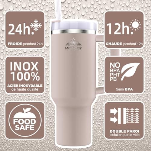 Mont-Clair Tumbler 40oz Isothérique Amande - Gourde Boissons Chaudes et Froides Glacé 48h Froid 10h