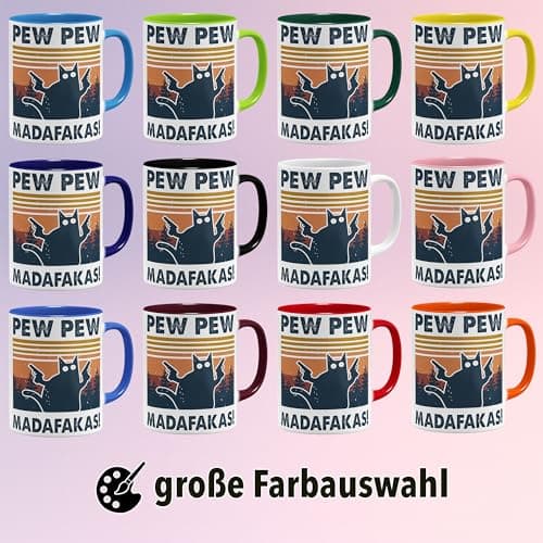 OM3 Pew Pew Madafakas - Tasse à café en céramique - Bleu clair - 325 ml - Imprimé des deux côtés