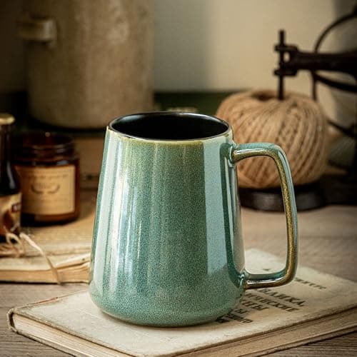 Céahrow Grande tasse à café en céramique bleu clair, résistante au lave-vaisselle et au micro-onde, idéale pour bureau e — Vert