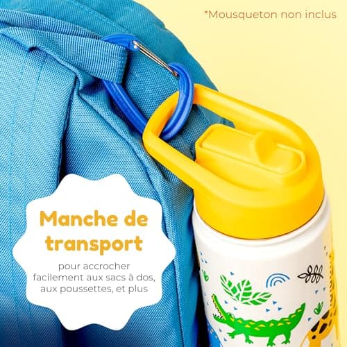 Gourde BOZ Isotherme Enfant 414ML Anti-fuite | Inox Double Paroiisolante & Motif Anti-Rayures Safari, Sans BPA