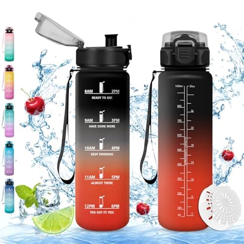 Stylanda Gourde Sport, sans BPA, étanche & réutilisable, convient pour enfant & adulte, sport, yoga, camping, gym — D-noir+rouge
